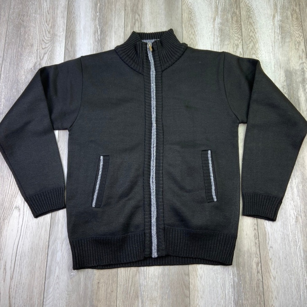 YeoKou Sweater Mens Small Black Knit Lined Cardigan Full Zip Preppy Casual Men